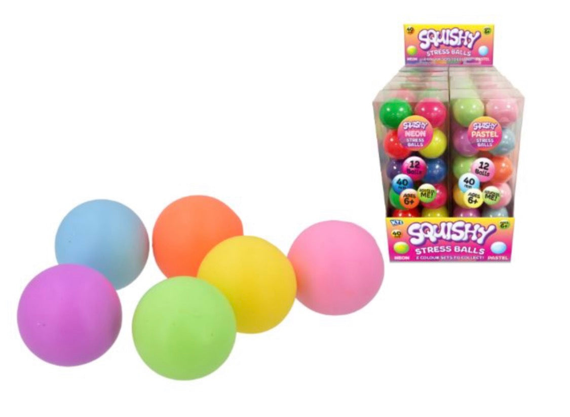 Squishy Stress Balls Sensory Toy 12pcs x 4cm Pastel/ Neon