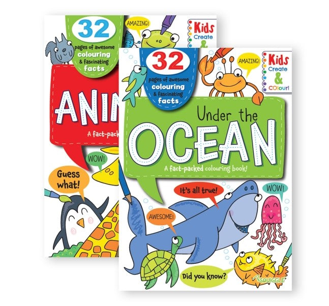Kids Colouring and Facts, Animals & Ocean Activity Book x 2 Pack